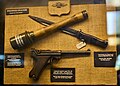 German WW2 grenade, Luger pistol, and Mauser rifle bayonet. 20th cent. Athens War Museum.