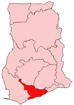 Harta regiunii Centrale în cadrul Ghanei