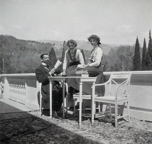 Pierre Gilliard with his pupils, Grand Duchess Olga Nikolaevna of Russia and Grand Duchess Tatiana Nikolaevna of Russia at Livadia in 1911. Courtesy: 