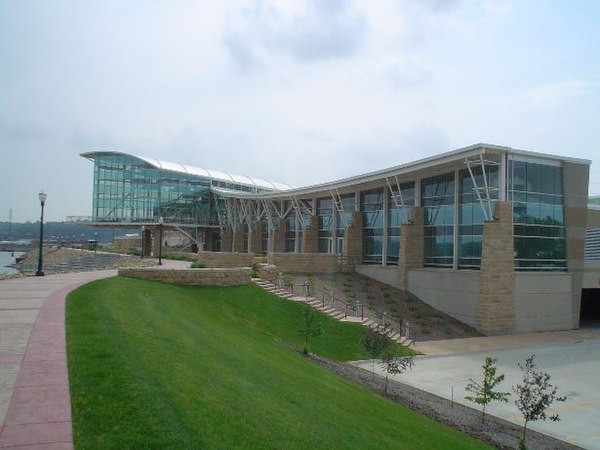The Grand River Center overlooks the Mississippi River in the Port of Dubuque.