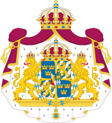 Escudo grande del Reino de Suecia, con un manto púrpura pero sin pabellón