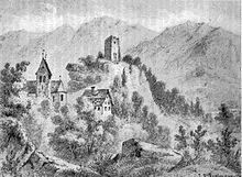 View of Gretschins church with Wartau castle in the background, drawing by Johann Jakob Rietmann (1808-1868) Gretschins19Jh.jpg