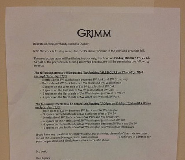 Production notice posted in Portland in October 2013