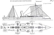 Starboard elevation and deck plan, 1888 HMCS Protector Starboard elevation and Deck plan.jpg
