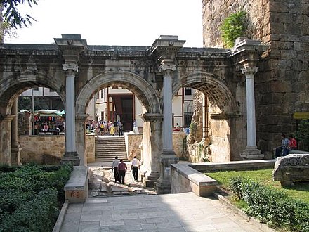 Hadrian's Gate, one of the gates on the walls of the old city of Antalya (Kaleiçi)