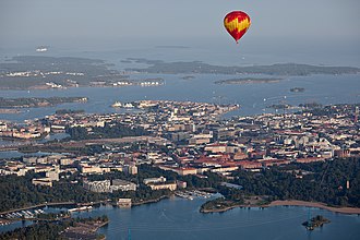 A hot-air balloon over the city of Helsinki in September 2009 Helsinki from air.jpg