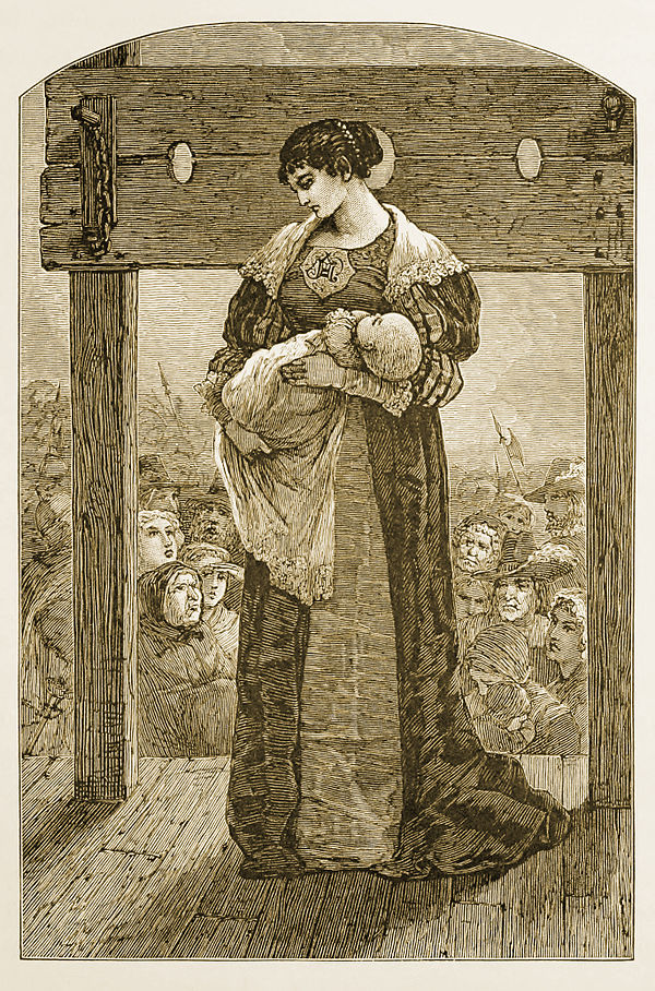 Hester Prynne at the pillory, an engraved illustration from an 1878 edition