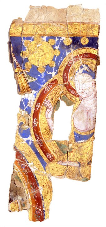 An image of the Buddha as one of the primary prophets on a Manichaean pictorial roll fragment from Chotscho, 10th century.