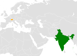 Map indicating locations of भारत and स्विट्ज़रलैंड