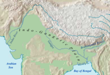 The Indo-Gangetic plain is a flat arc dominating much of Northern India as well as Bangladesh. More than 400 million people live in an area of 700,000 km , making it one of the most densely population regions on earth. Indo-Gangetic Plain.en.png