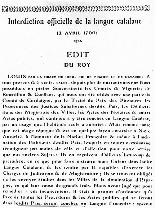 Decreet waarin Lodewijk XIV van Frankrijk het Catalaans verbiedt