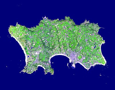 Photo satellite de l'île de Jersey.