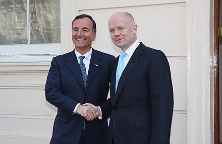 Frattini with the UK Foreign Secretary, William Hague, in 2011