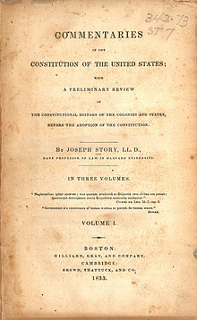 Joseph Story, Commentaries on the Constitution of the United States (1st ed, 1833, vol I, title page).jpg