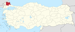 Местоположба на покраината Лозенград во Турција
