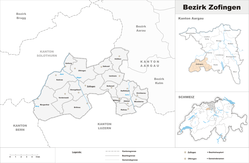Poloha obcí v okrese Zofingen a okresu v kantonu Aargau