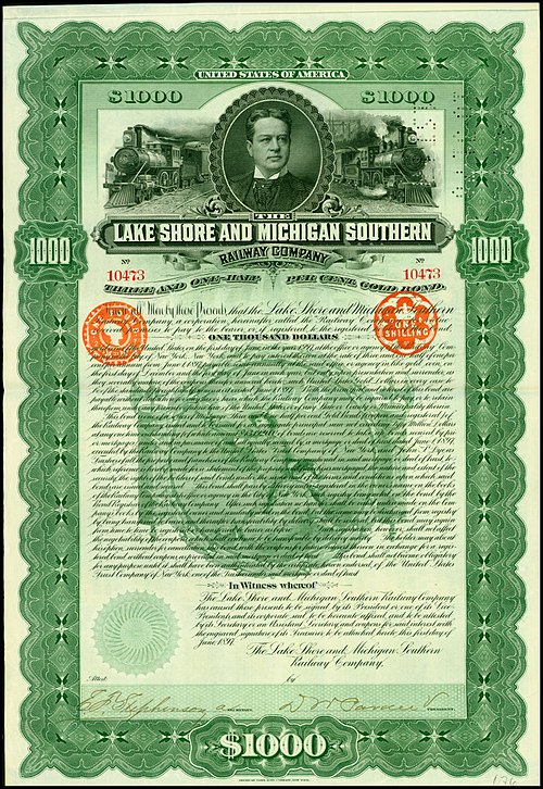 Gold Bond of the Lake Shore and Michigan Southern Railway Company, issued 1 June 1897.