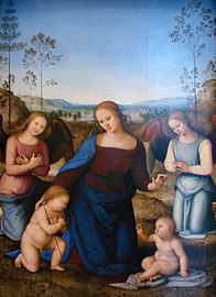 Vierge à l'Enfant avec saint Jean Baptiste et deux anges, Le Pérugin (vers 1505).