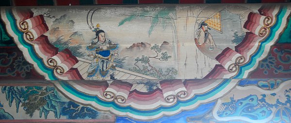 An illustration of Lü Bu killing Ding Yuan (呂布弒丁原) in the Long Corridor of the Summer Palace, Beijing.