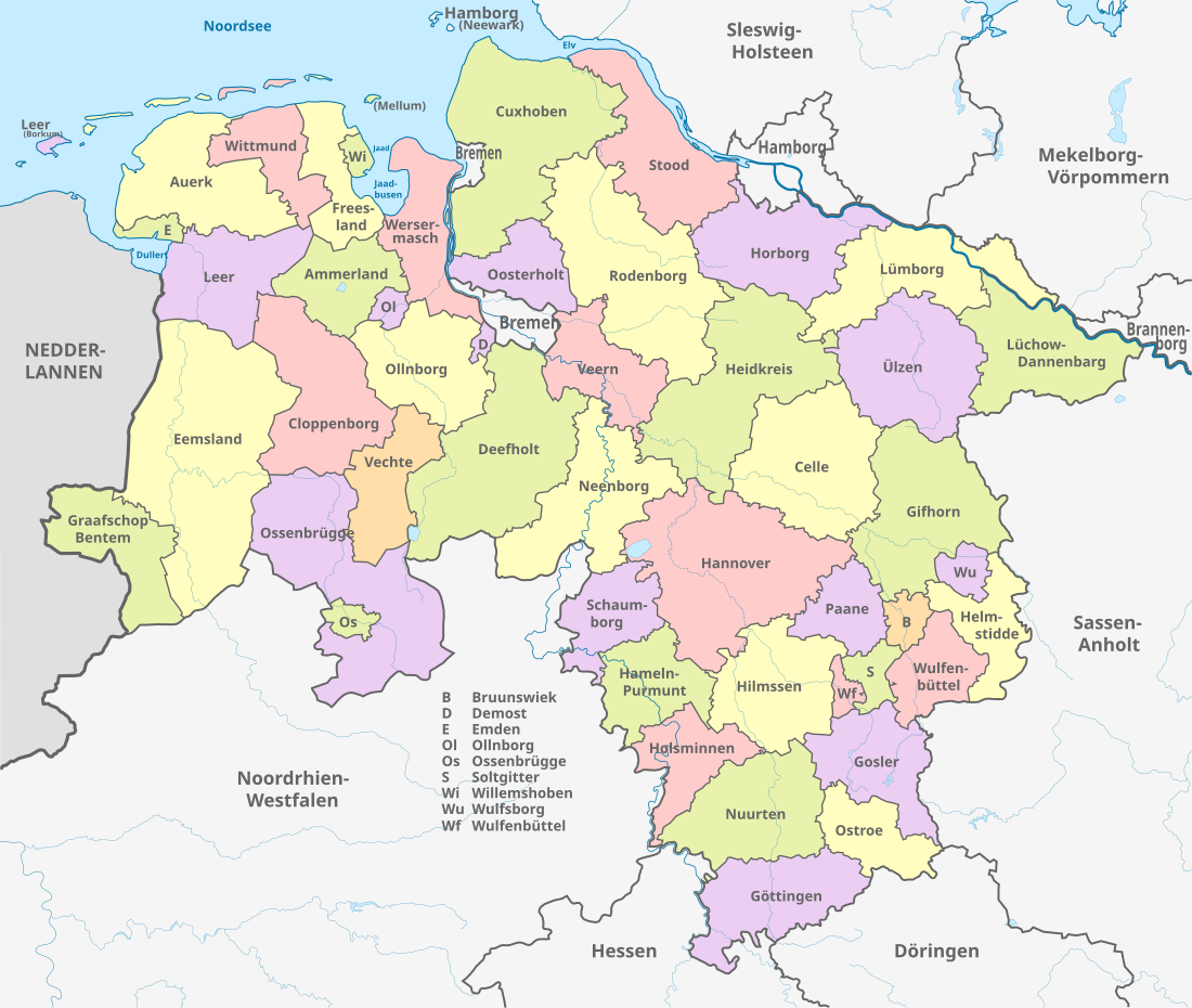 File:Lower Saxony, administrative divisions - nds - colored.svg