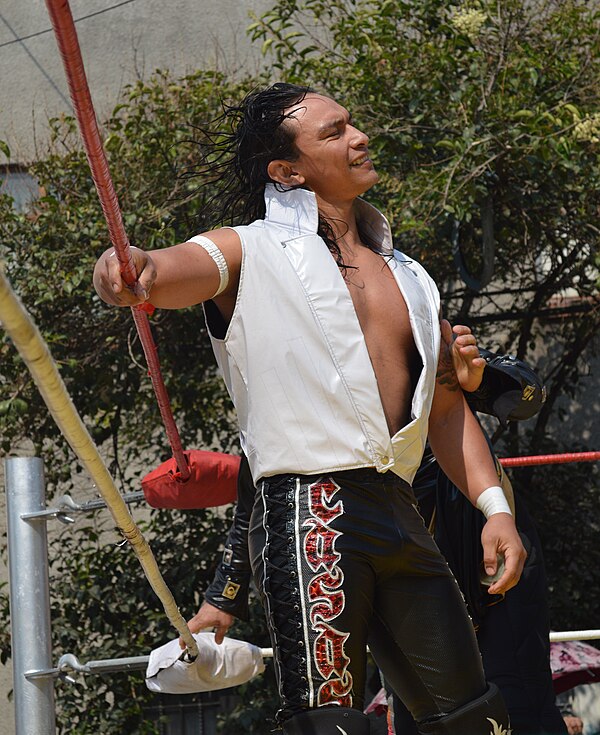 Canelo Casas at an outdoor wrestling event