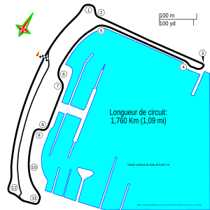 Map of the shorter version of the Circuit de Monaco, which was used for the Monaco ePrix in the 2014-15, 2016-17 and 2018-19 seasons. Monaco ePrix.svg