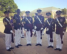 Cadets of Marion Military Institute after the Alumni Weekend parade. The Institute is one of four junior military colleges in the United States. MMI BC and Staff.jpg