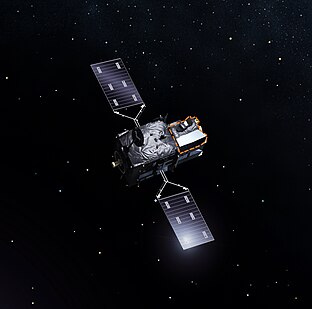 Vue d'artiste du satellite Météosat de 3ème génération avec à son bord l'instrument scientifique Sentinel-4