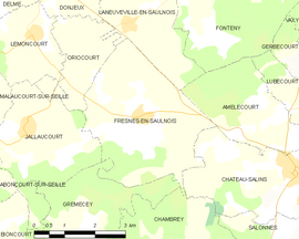 Mapa obce Fresnes-en-Saulnois