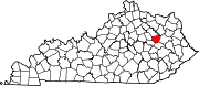 Harta statului Kentucky indicând comitatul Menifee