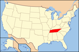 Map of the United States with تِنِسی highlighted