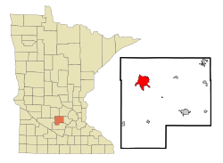 Location of the city of Hutchinson within McLeod County in the state of Minnesota