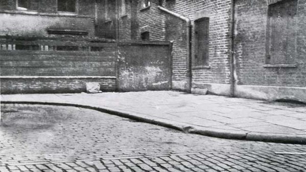 Mitre Square. The body of Catherine Eddowes was discovered close to the fence seen at the centre of this image on 30 September 1888