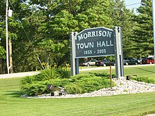 Sign for the old town hall MorrisonWisconsinOldTownHallSign.jpg