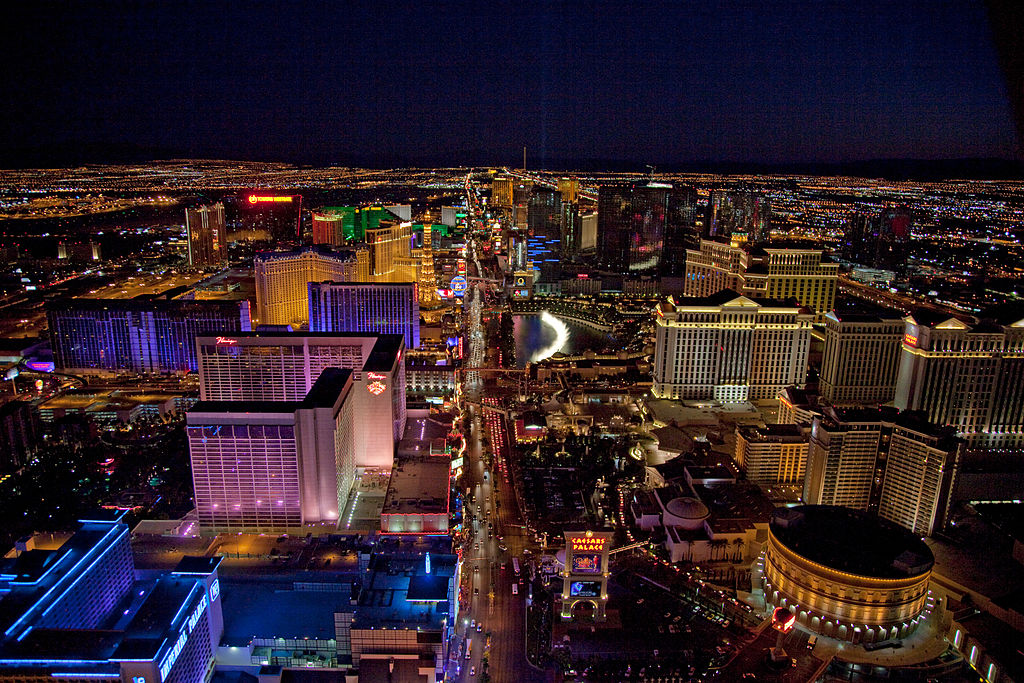 Aerial view of Las Vegas, Nevada, with a focus on Las Vegas Strip