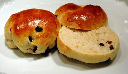 Homemade wheat buns with raisins.