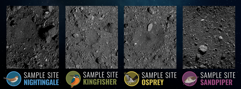 The final four candidate OSIRIS-REx sample sites OSIRIS-REx candidate sample sites on Bennu.png