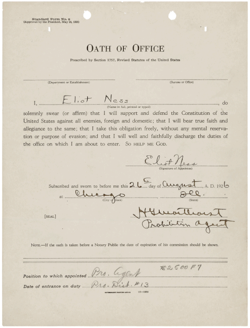 Oath of Office for Eliot Ness - NARA - 597835