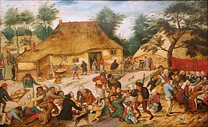 Wedding Feast in front of a Farm by Flemish artist Pieter Brueghel c. 1620 Pieter Brueghel de Jonge - Bruiloftsmaal voor een boerenhuis.jpg