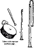 Tabor with soprano and bass pipe as depicted by Michael Praetorius