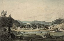 An 1844 lithograph of the town Prattsville New York 1844 drawing cropped.jpg