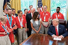 Special Olympics USA team in July 2019 President Trump Meets with Members of Team USA for the 2019 Special Olympics World Games (48317653106).jpg