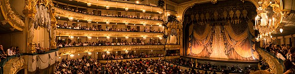 The main auditorium of the Mariinsky Theatre Profusion of gold at the Mariinsky Theatre (18271919528).jpg