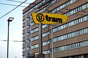 Bord met het logo van U-Tram