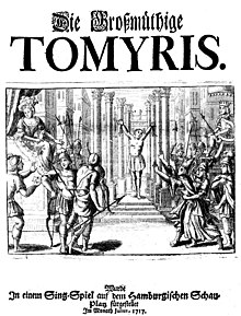 Titelblatt des Librettos zu Keisers Oper Die großmütige Tomyris (1717) (Quelle: Wikimedia)