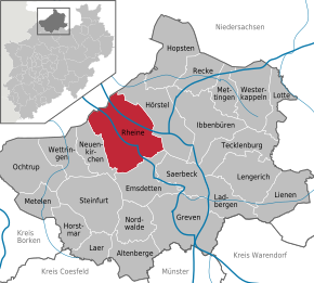 Poziția orașului Rheine pe harta districtului Steinfurt