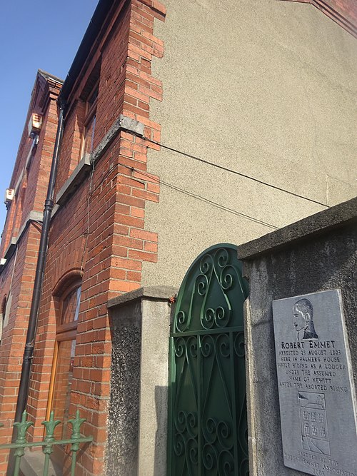 Site of Mrs. Palmer's house in Harold's Cross where Emmet was arrested, with memorial marker.