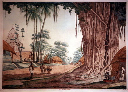 Frans Solvyns : Route dans le Bengale (eau-forte, vers 1800, Musée de la Compagnie des Indes).
