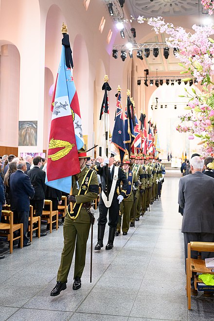 The Queen's Personal New Zealand Flag paraded at the New Zealand State Memorial Service