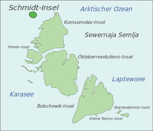A sziget elhelyezkedése (a Severnaja Zemlja szigetcsoportban)